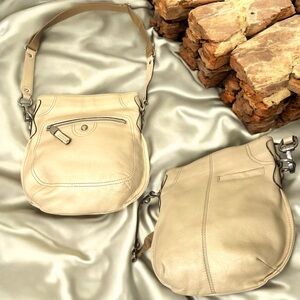 B. Makowsky Beige Leather Crossbody Shoulder Bag